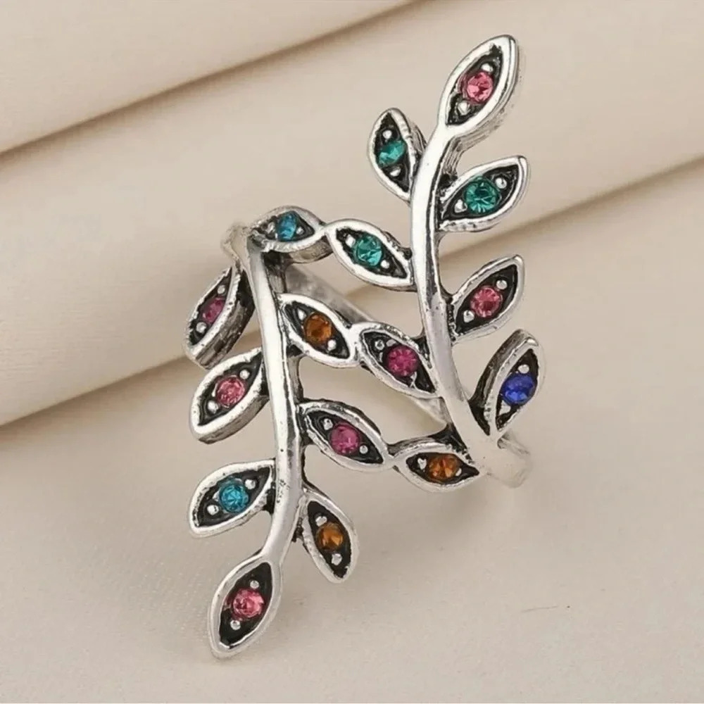 Colorful Stone Leaf Ring
